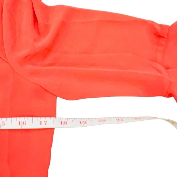 Express Orange Blouse V-Neck Chiffon Top XS Long Bell Sleeves Tie‎ Neckline NWT - Picture 10 of 15
